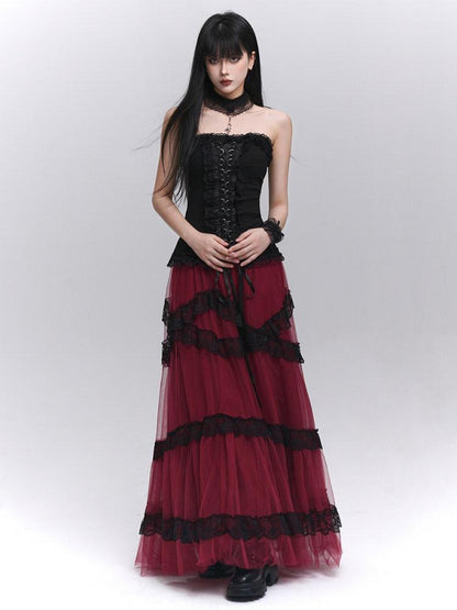 LADYGHOST Ethereal Black Red Layered Formal Women&