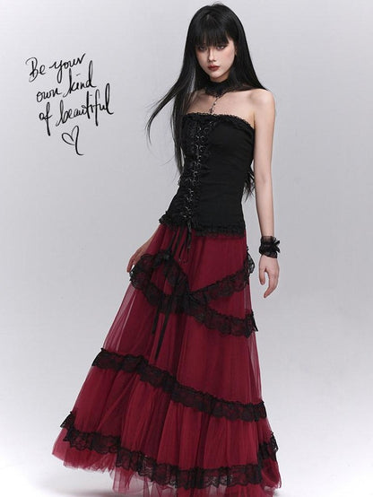 LADYGHOST Ethereal Black Red Layered Formal Women&