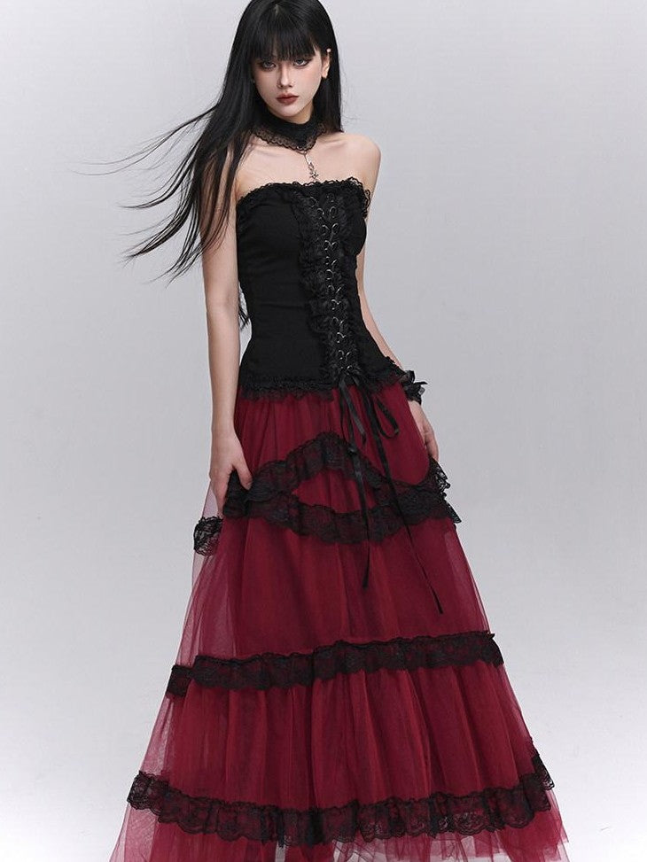LADYGHOST Ethereal Black Red Layered Formal Women&