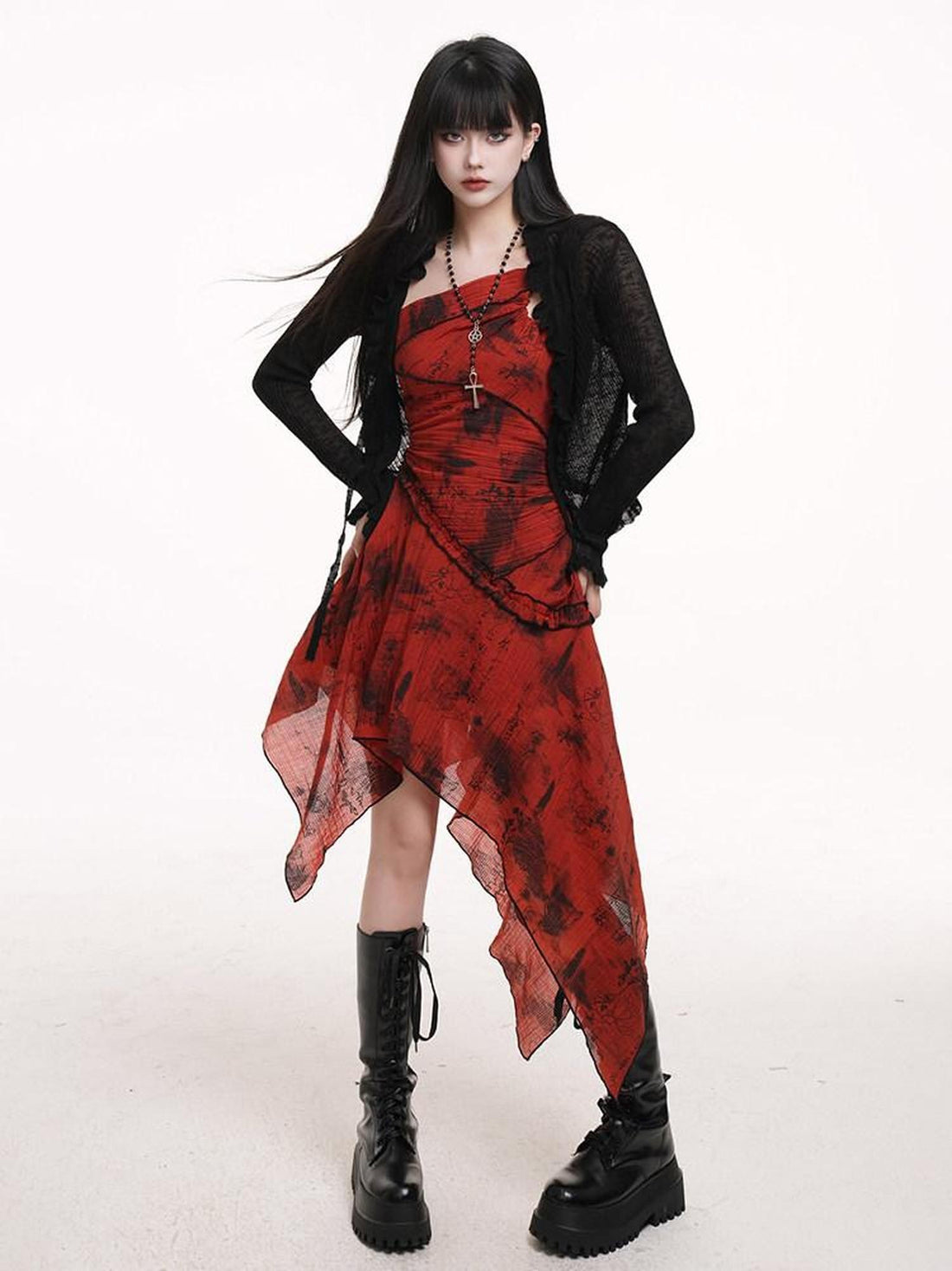 LADYGHOST Ethereal Black Sheer Open Front Cropped Women&