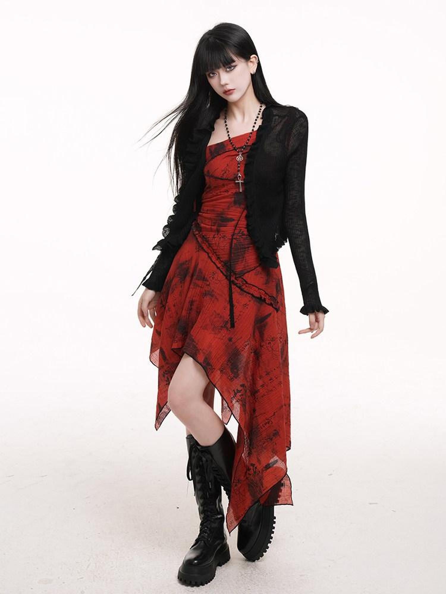 LADYGHOST Ethereal Black Sheer Open Front Cropped Women&