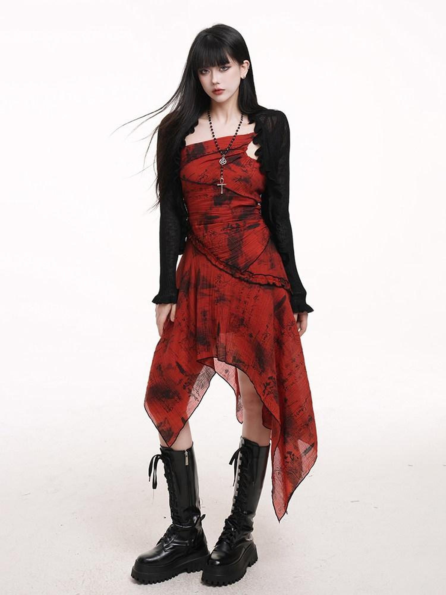 LADYGHOST Ethereal Black Sheer Open Front Cropped Women&
