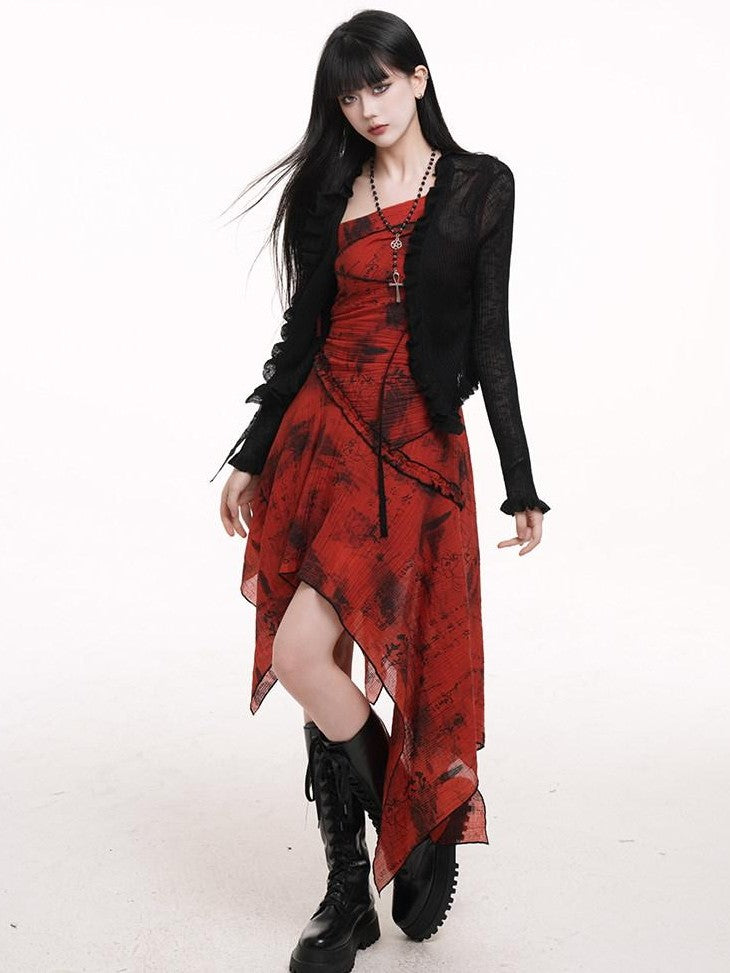 LADYGHOST Ethereal Black Sheer Open Front Cropped Women&