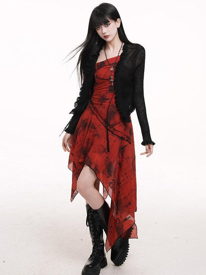 LADYGHOST Ethereal Black Sheer Open Front Cropped Women&