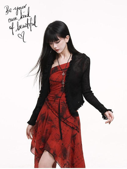 LADYGHOST Ethereal Black Sheer Open Front Cropped Women&