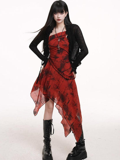LADYGHOST Ethereal Black Sheer Open Front Cropped Women&