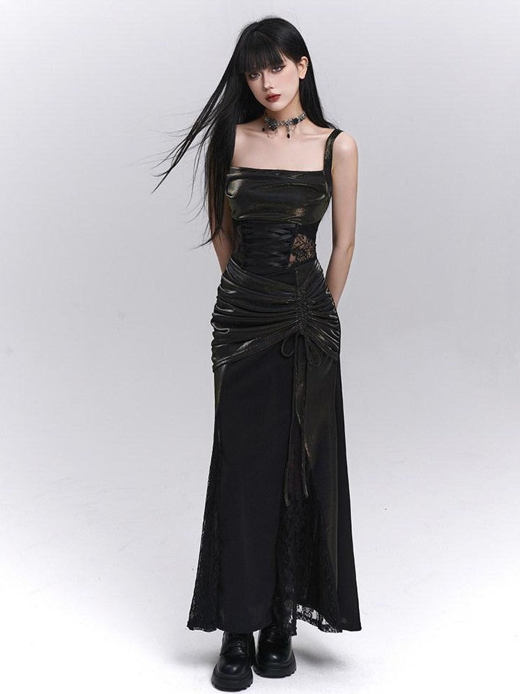 LADYGHOST Ethereal Black Spaghetti Strap Party Concert Women&