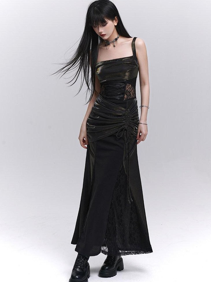 LADYGHOST Ethereal Black Spaghetti Strap Party Concert Women&