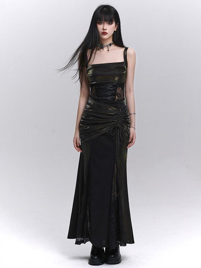 LADYGHOST Ethereal Black Spaghetti Strap Party Concert Women&
