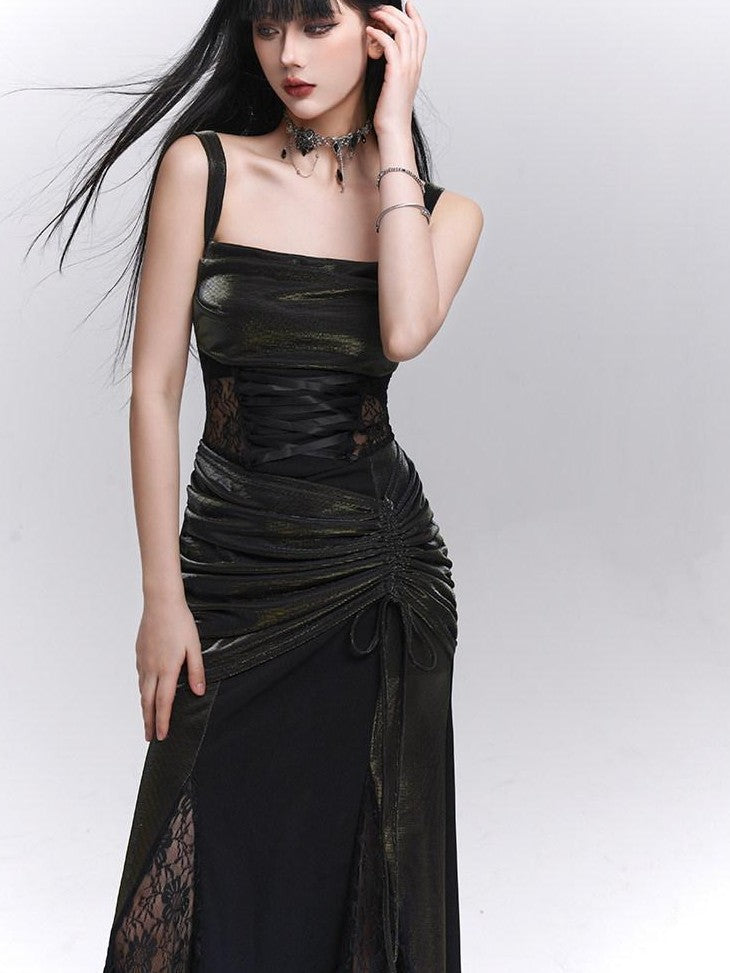 LADYGHOST Ethereal Black Spaghetti Strap Party Concert Women&