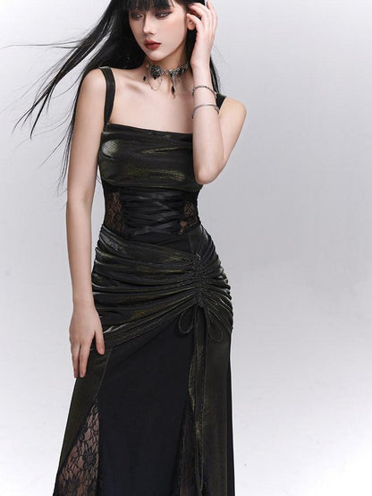 LADYGHOST Ethereal Black Spaghetti Strap Party Concert Women&