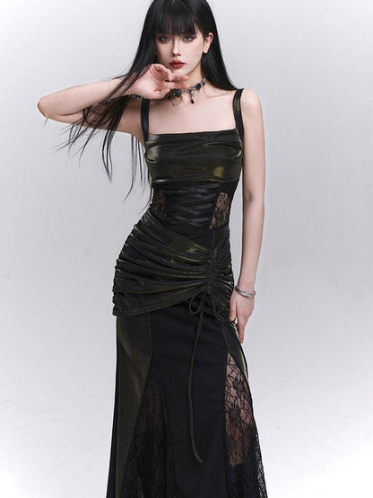 LADYGHOST Ethereal Black Spaghetti Strap Party Concert Women&