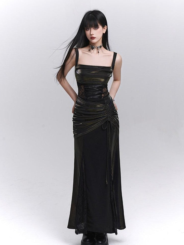 LADYGHOST Ethereal Black Spaghetti Strap Party Concert Women&