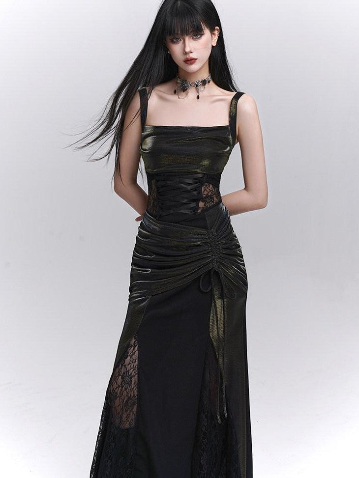 LADYGHOST Ethereal Black Spaghetti Strap Party Concert Women&