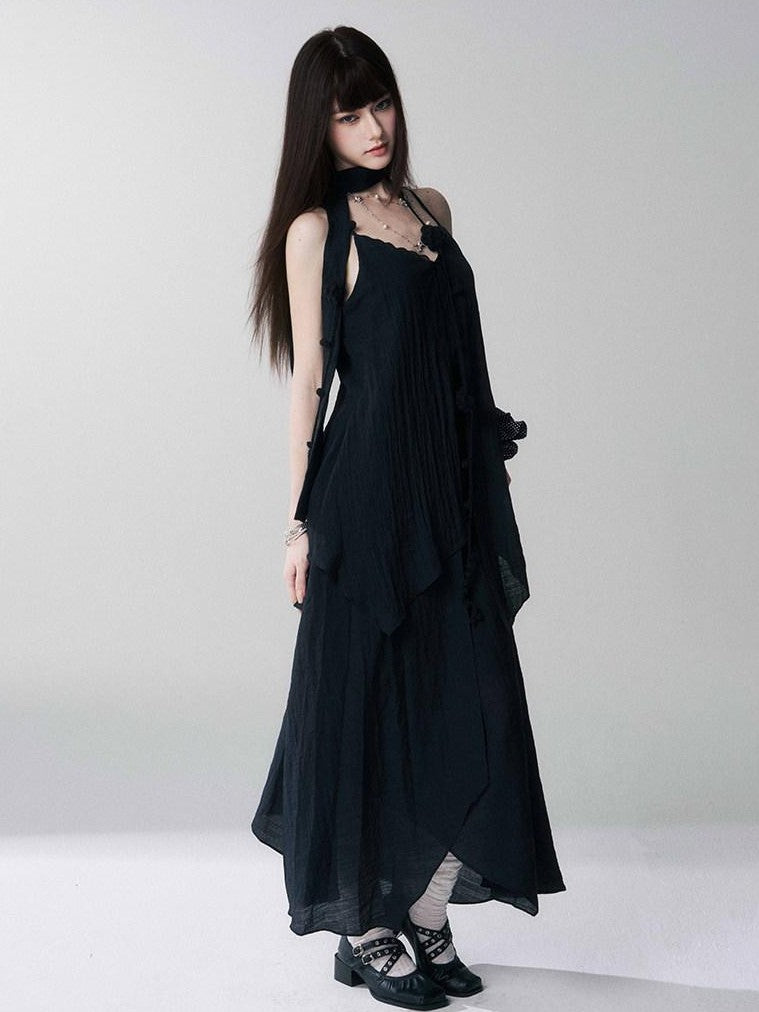 LADYGHOST Ethereal Black Spaghetti Strap Slimming Relaxed Women&