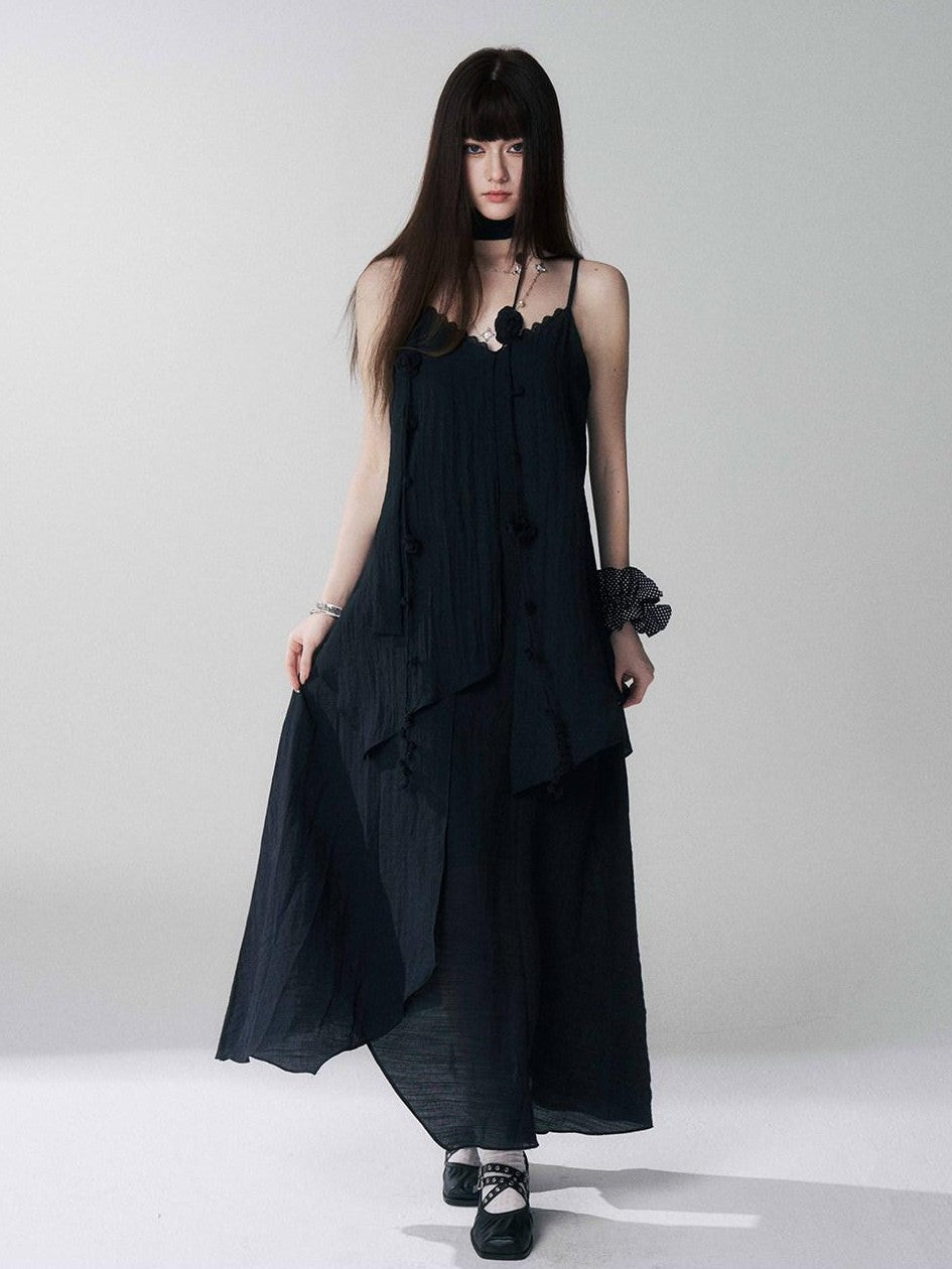 LADYGHOST Ethereal Black Spaghetti Strap Slimming Relaxed Women&