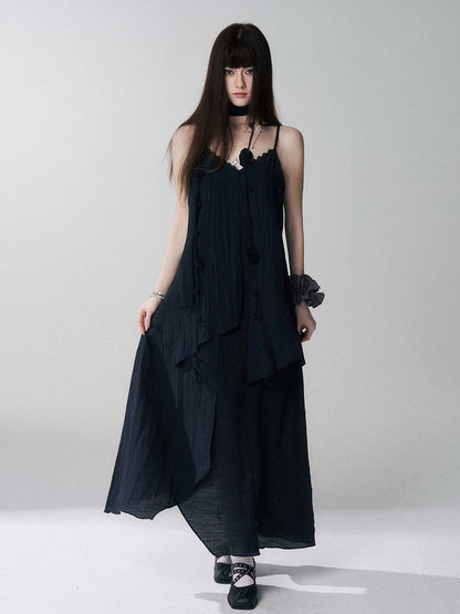 LADYGHOST Ethereal Black Spaghetti Strap Slimming Relaxed Women&