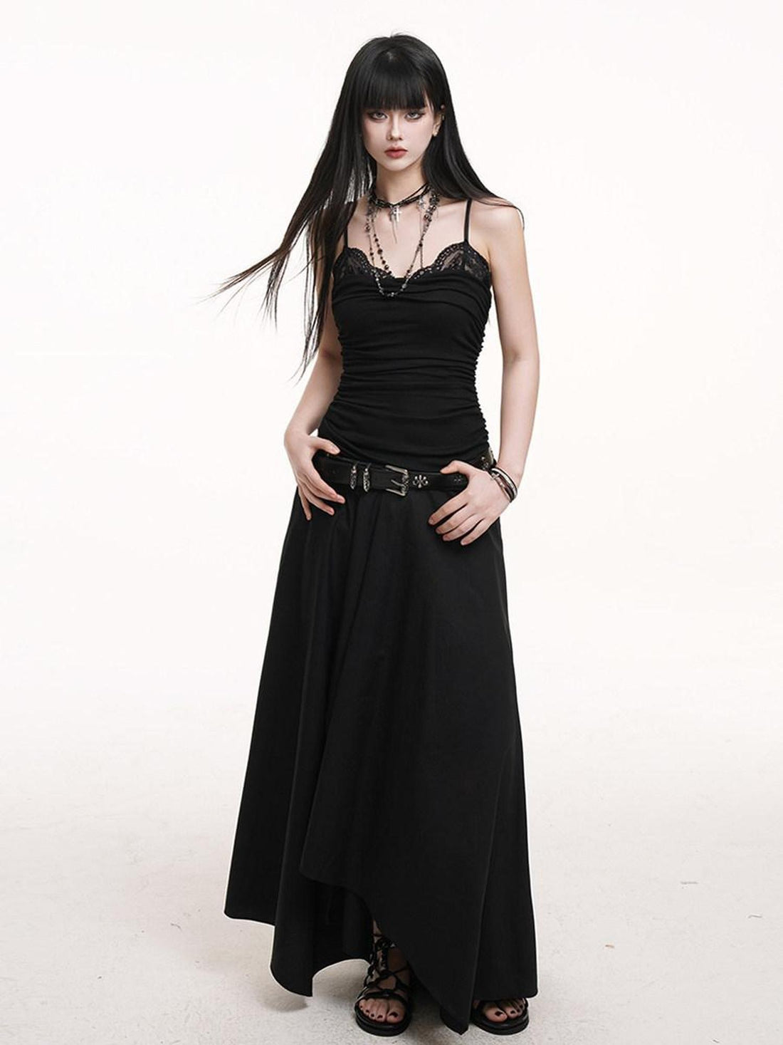 LADYGHOST Ethereal Black Strapless Flowy Slimming Beach Women&