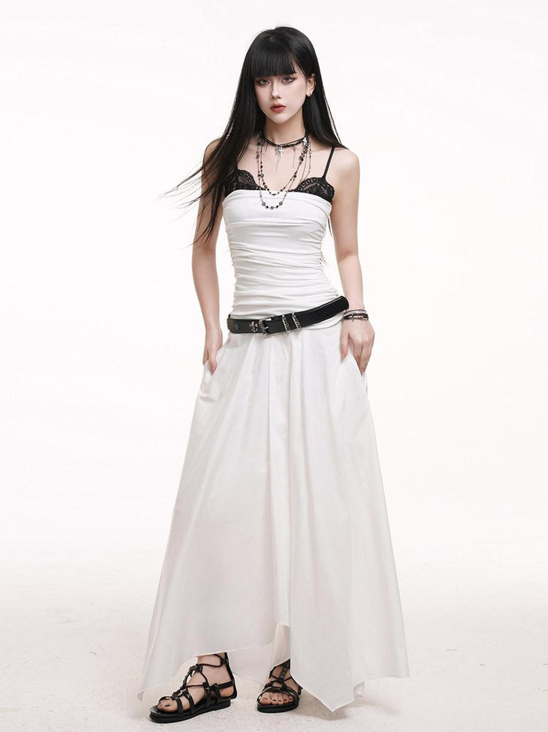 LADYGHOST Ethereal Black Strapless Flowy Slimming Beach Women&