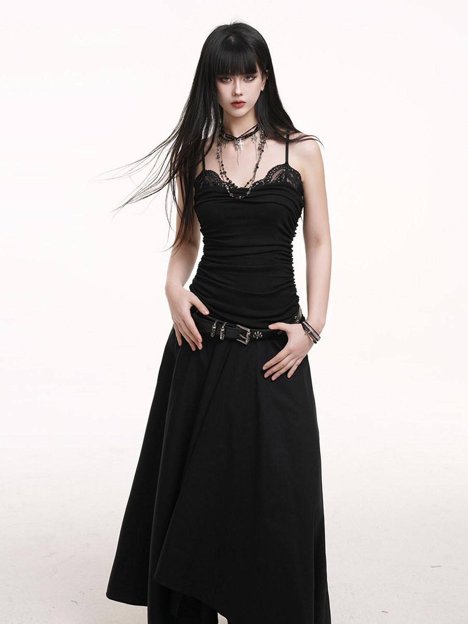 LADYGHOST Ethereal Black Strapless Flowy Slimming Beach Women&