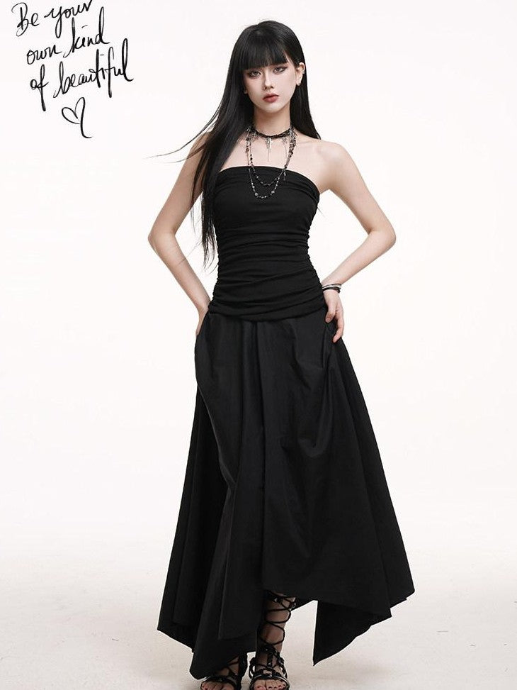LADYGHOST Ethereal Black Strapless Flowy Slimming Beach Women&
