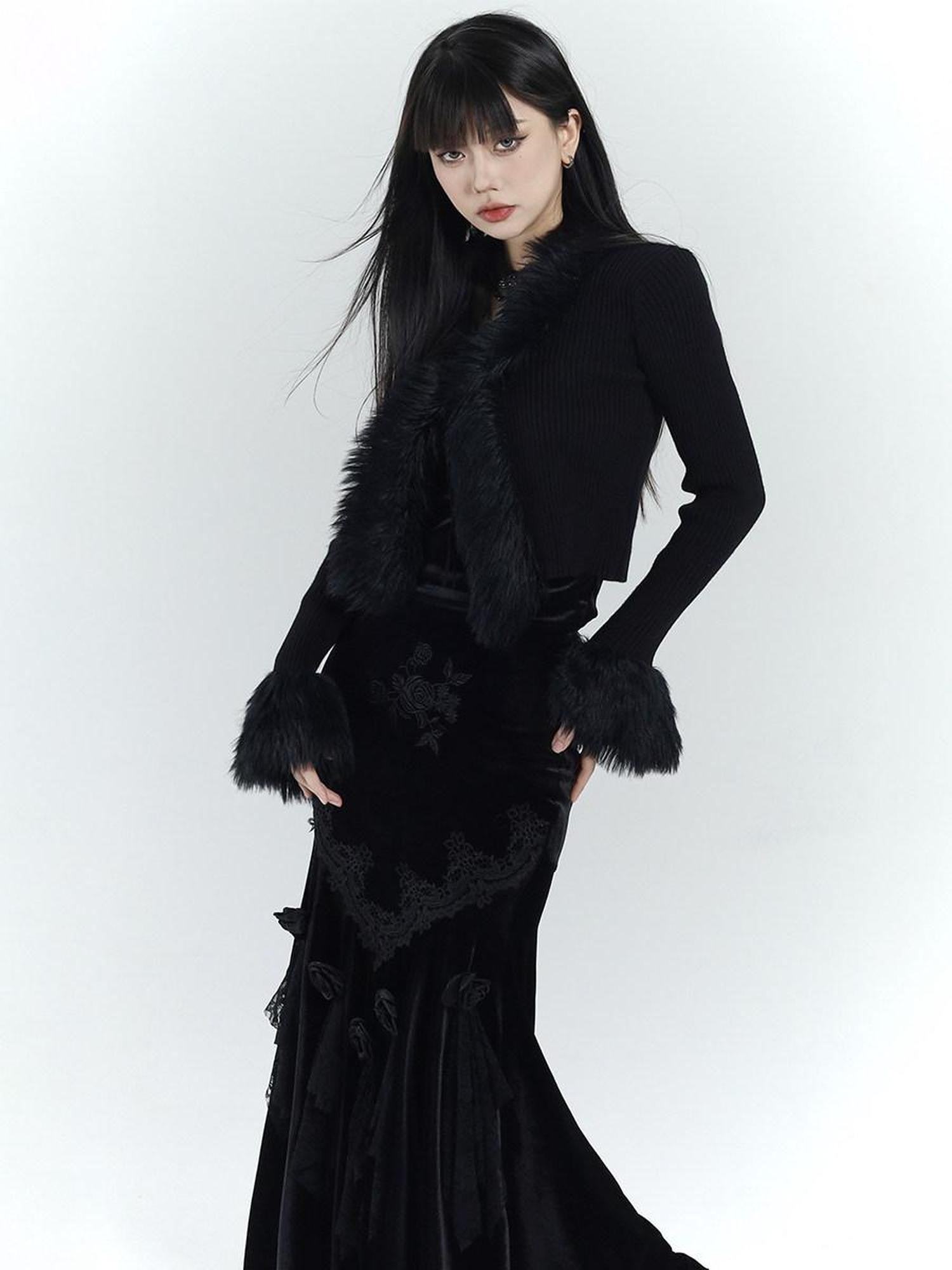 LADYGHOST Ethereal Black Thick Soft Fur Collar Women&