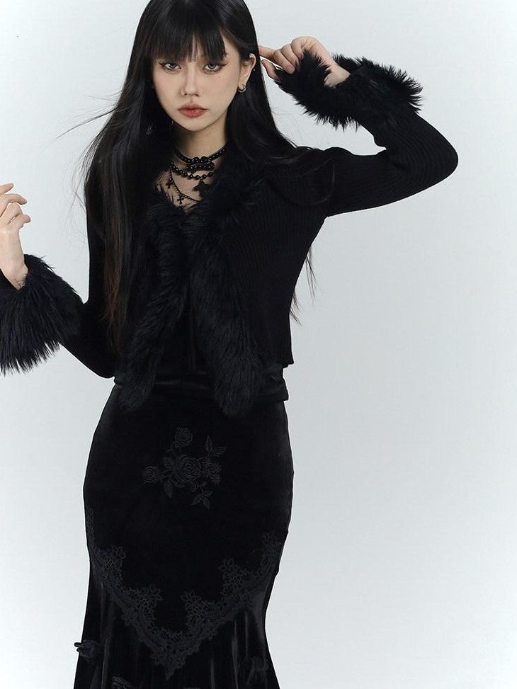 LADYGHOST Ethereal Black Thick Soft Fur Collar Women&