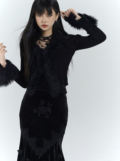 LADYGHOST Ethereal Black Thick Soft Fur Collar Women&