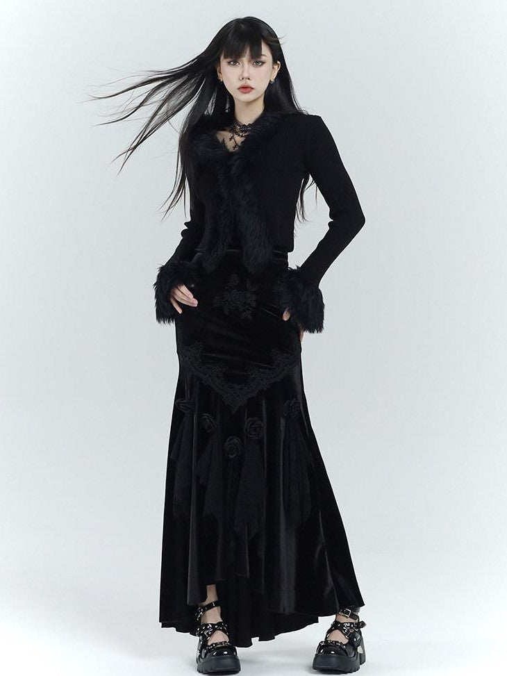 LADYGHOST Ethereal Black Thick Soft Fur Collar Women&
