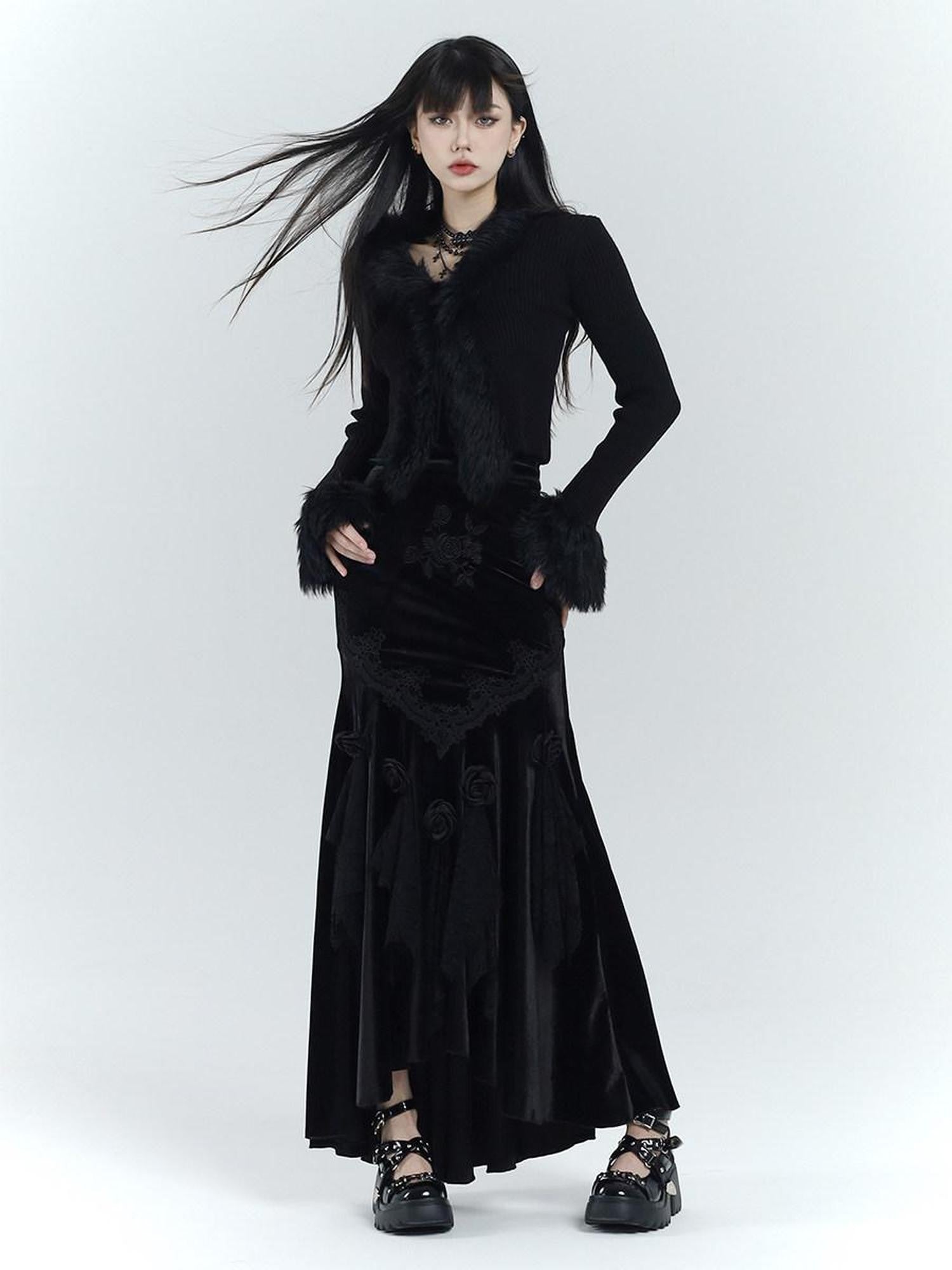 LADYGHOST Ethereal Black Thick Soft Fur Collar Women&