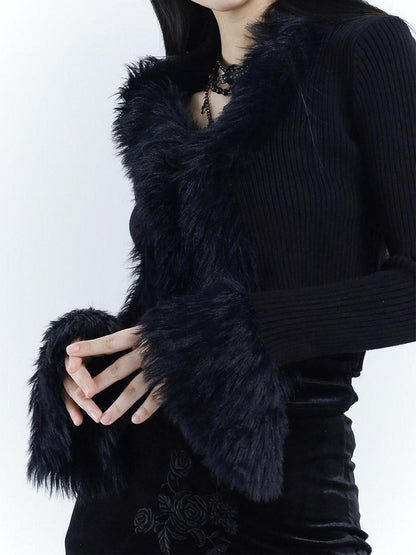 LADYGHOST Ethereal Black Thick Soft Fur Collar Women&