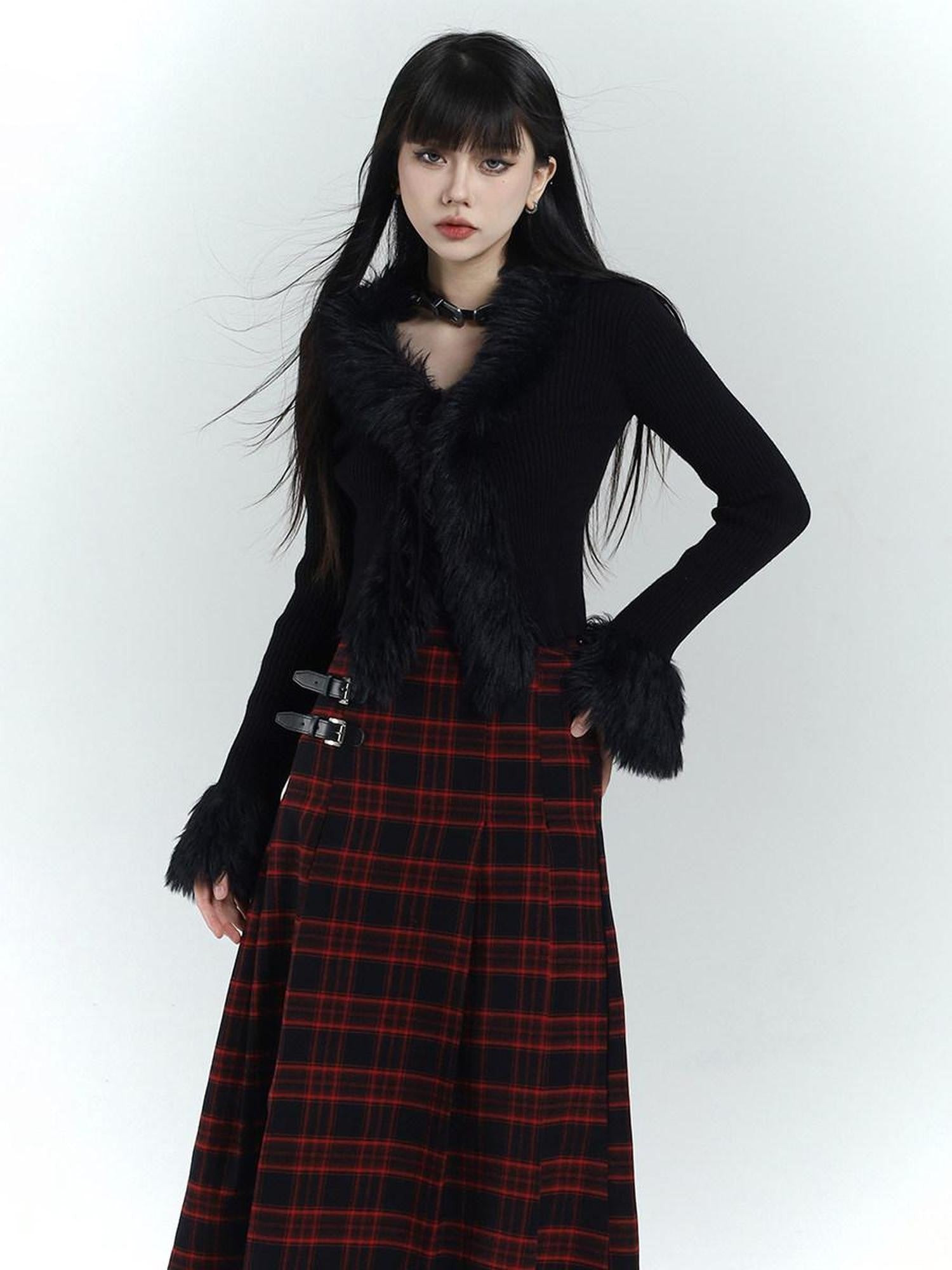 LADYGHOST Ethereal Black Thick Soft Fur Collar Women&