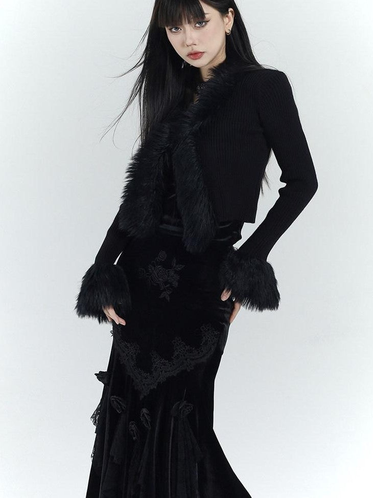 LADYGHOST Ethereal Black Thick Soft Fur Collar Women&