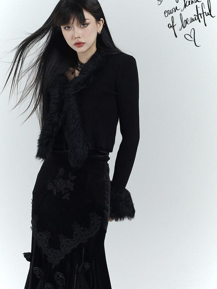 LADYGHOST Ethereal Black Thick Soft Fur Collar Women&