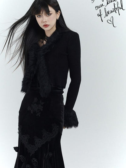 LADYGHOST Ethereal Black Thick Soft Fur Collar Women&