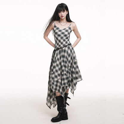 LADYGHOST_Ethereal_Checked_Asymmetrical_Hem_Spaghetti_Strap_Women&