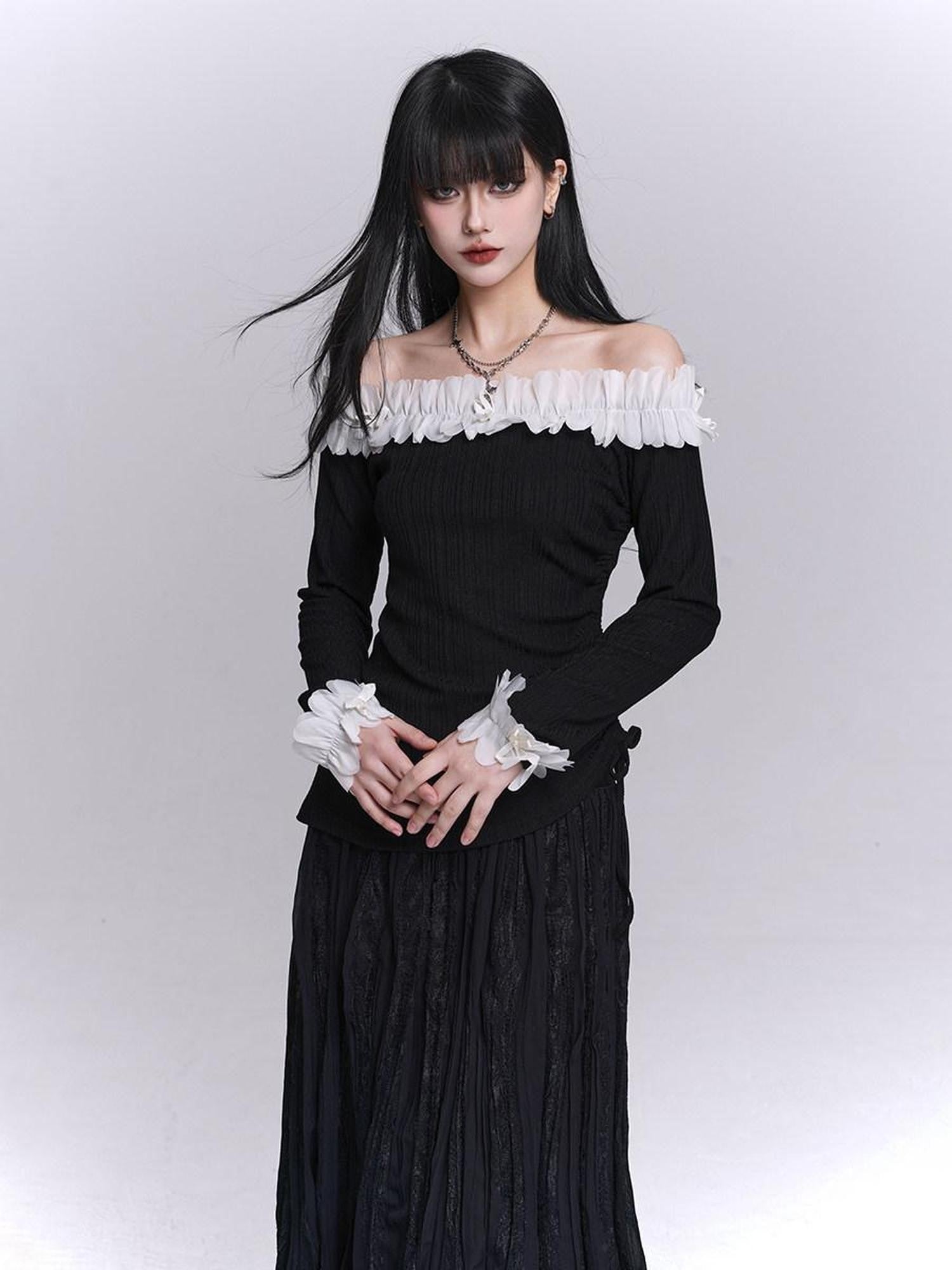 LADYGHOST Ethereal Exposed One Shoulder Korean Women&