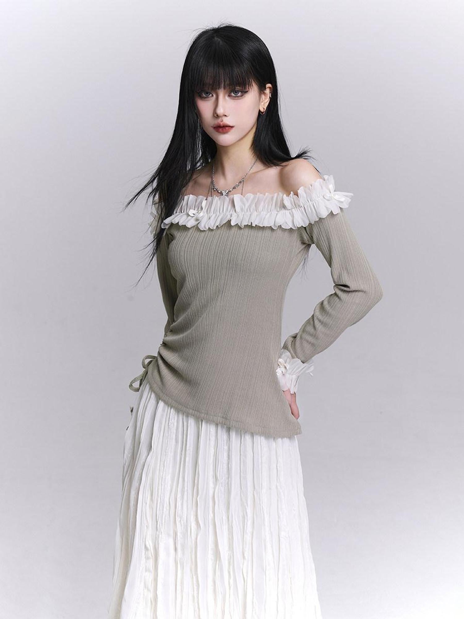 LADYGHOST Ethereal Exposed One Shoulder Korean Women&