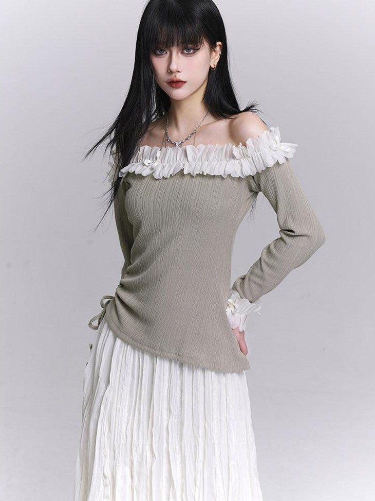LADYGHOST Ethereal Exposed One Shoulder Korean Women&