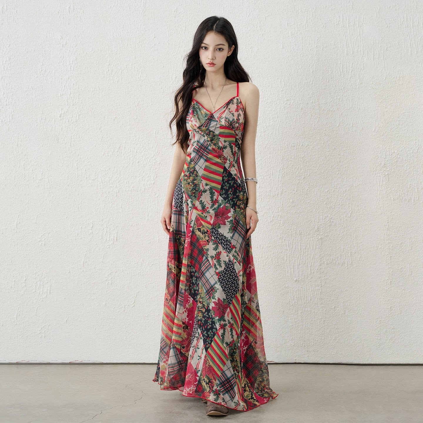 LADYGHOST_Ethereal_Floral_Plaid_Backless_Spaghetti_Strap_Women&