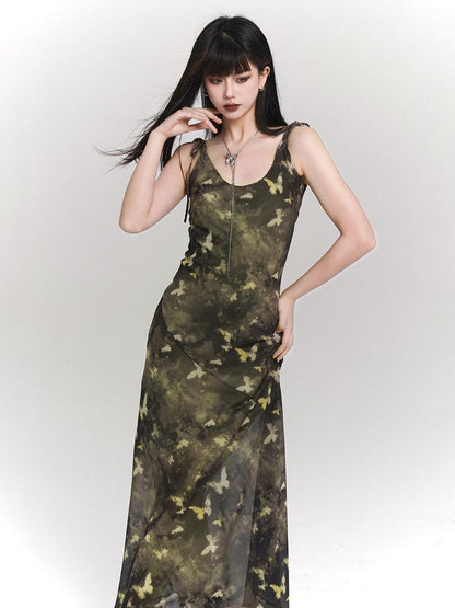 LADYGHOST Ethereal Forest Green Butterfly Spaghetti Strap Women&