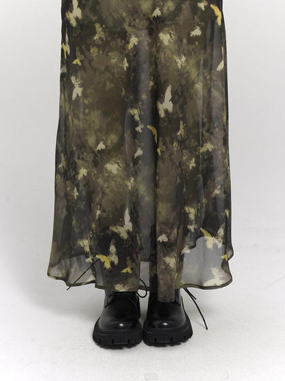 LADYGHOST Ethereal Forest Green Butterfly Spaghetti Strap Women&