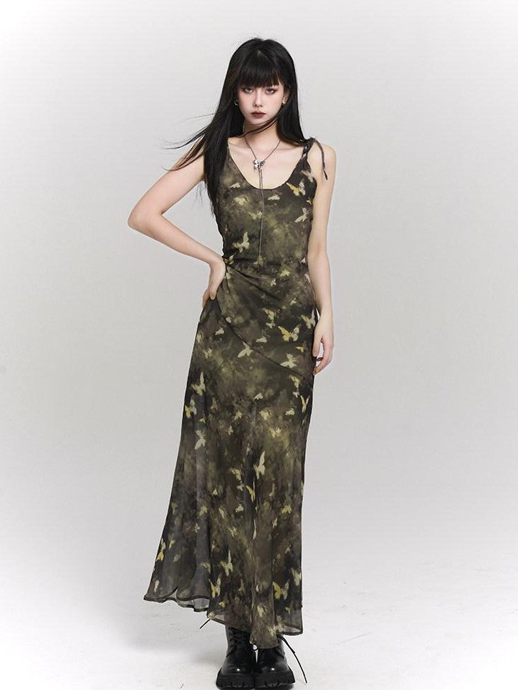 LADYGHOST Ethereal Forest Green Butterfly Spaghetti Strap Women&