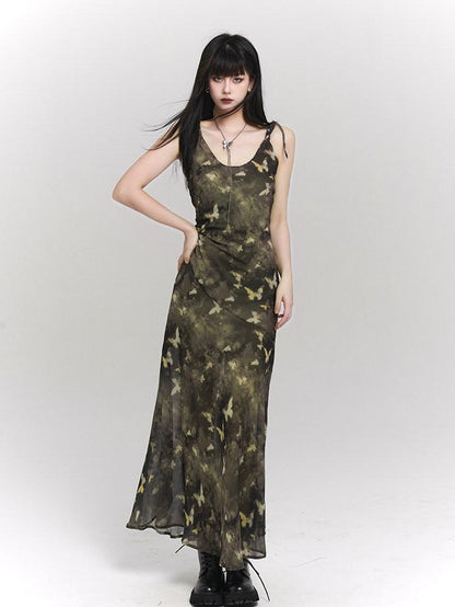 LADYGHOST Ethereal Forest Green Butterfly Spaghetti Strap Women&