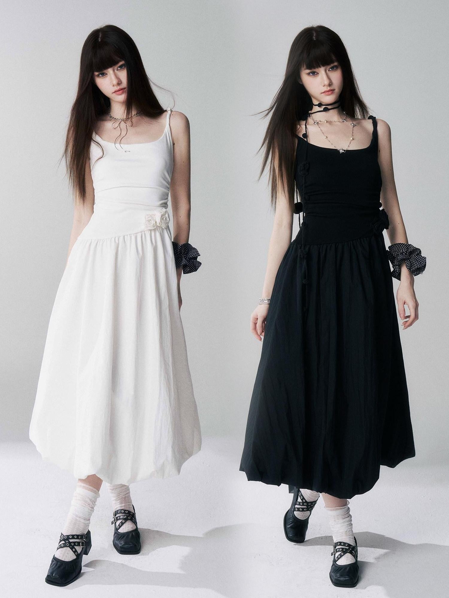 LADYGHOST Ethereal French Cami Strap Cinched Waist Puff White Women&