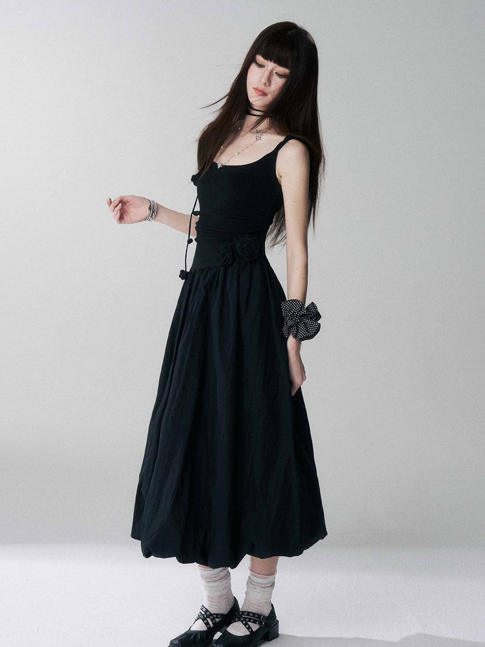 LADYGHOST Ethereal French Cami Strap Cinched Waist Puff White Women&