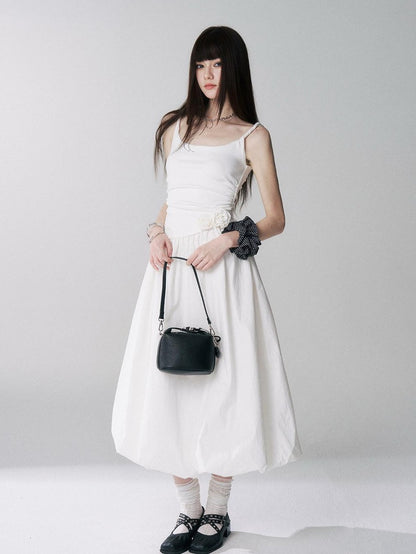 LADYGHOST Ethereal French Cami Strap Cinched Waist Puff White Women&