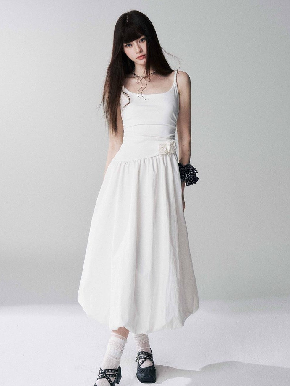 LADYGHOST Ethereal French Cami Strap Cinched Waist Puff White Women&