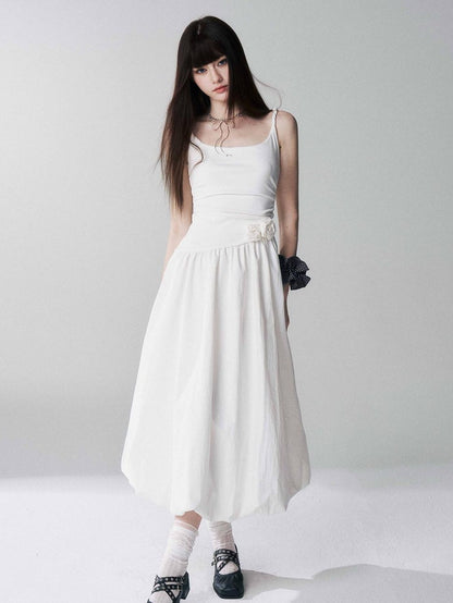 LADYGHOST Ethereal French Cami Strap Cinched Waist Puff White Women&