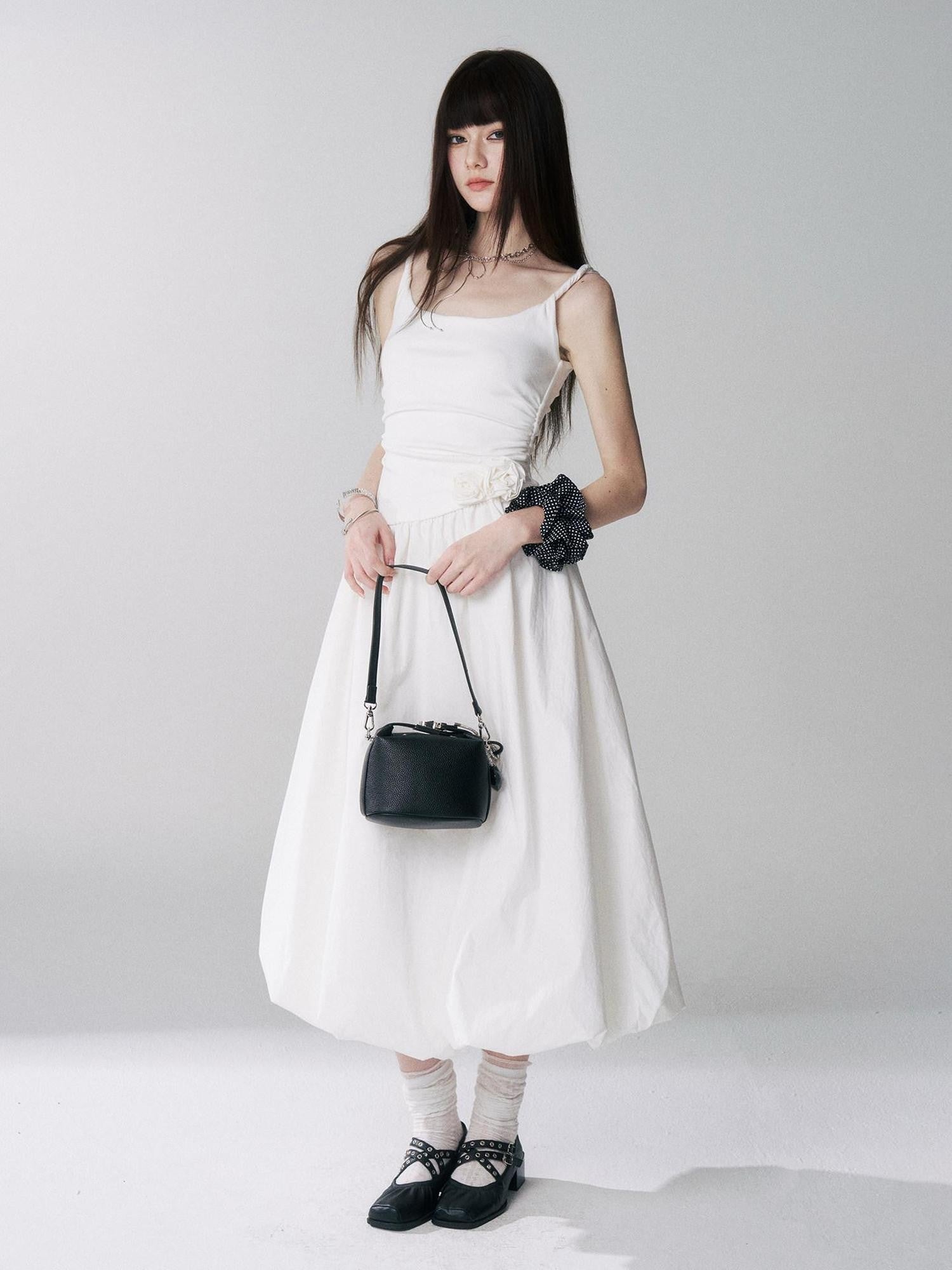LADYGHOST Ethereal French Cami Strap Cinched Waist Puff White Women&